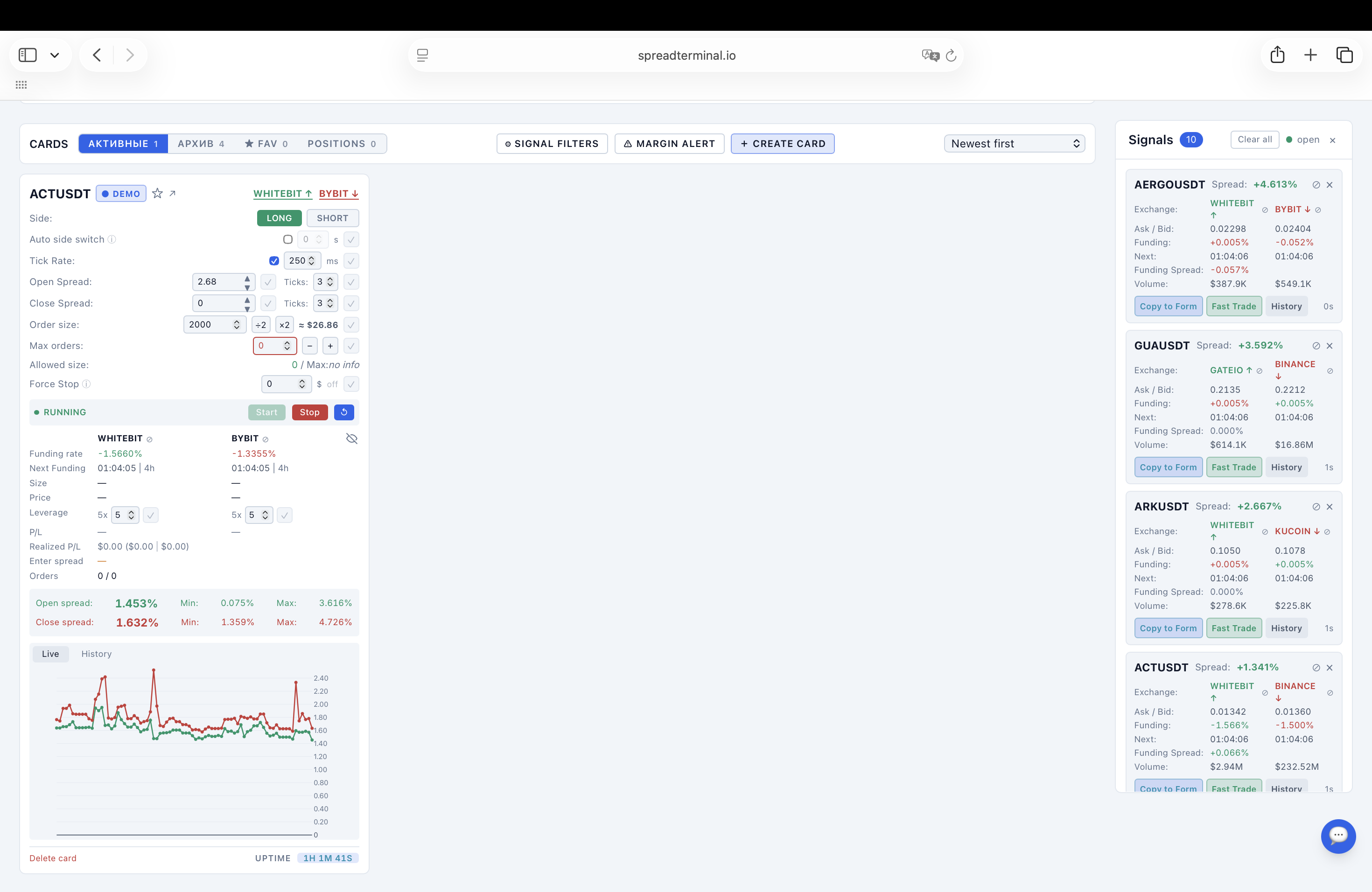 SpreadTerminal dashboard
